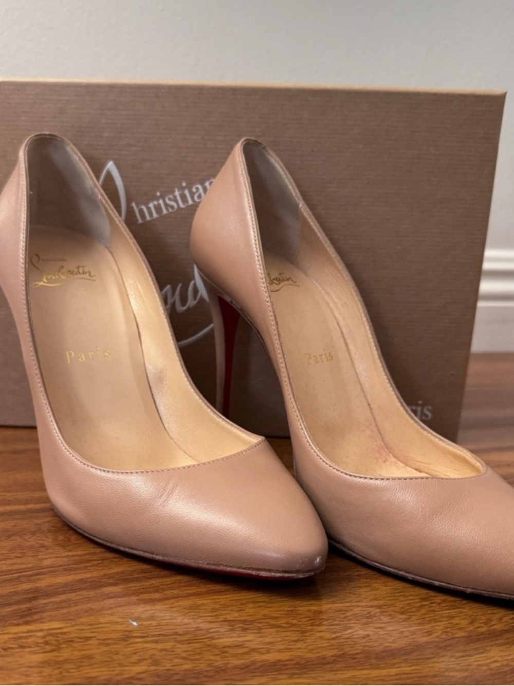 Christian Louboutin Blush Leather Pointed-Toe Pumps with Red Sole